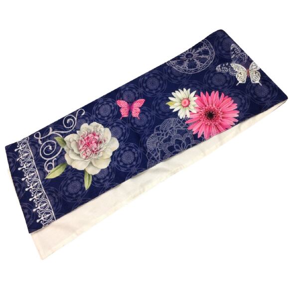 Spring Peonies Floral Indigo Table Runner Boho Butterfly Sandy Clough 72" NEW - Picture 3 of 5